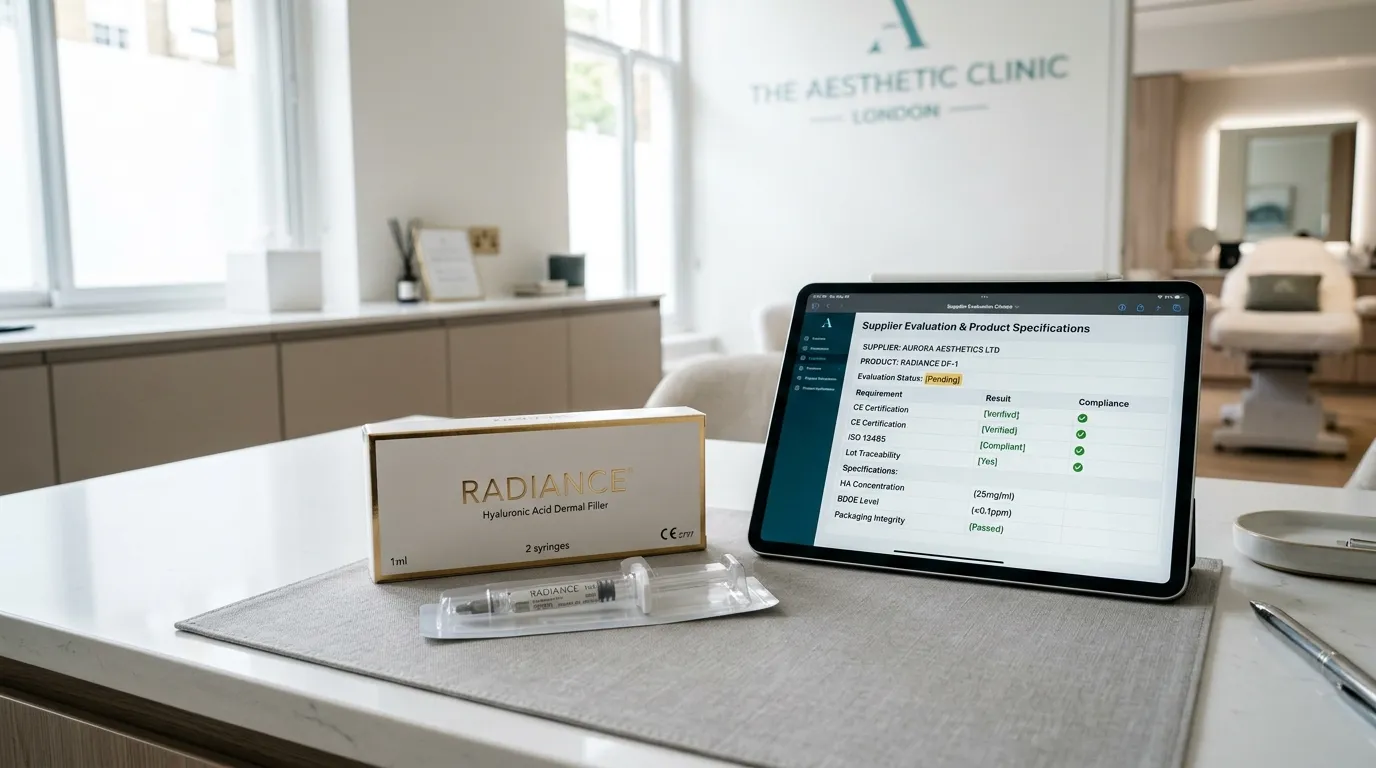 Medical aesthetic procurement evaluation checklist and dermal filler packaging