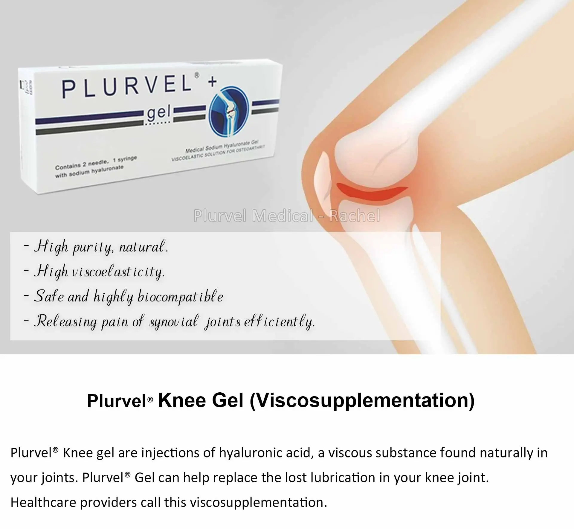 Non-Crosslinked Intra-Articular Knee Gel Hyaluronic Acid 2cc — Orthopedic HA product image 2